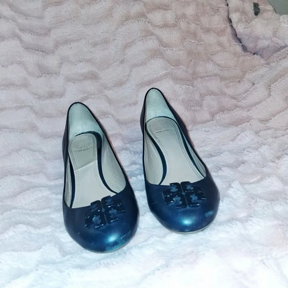 Tory Burch Navy Blue Wedge Shoes Size 9.5